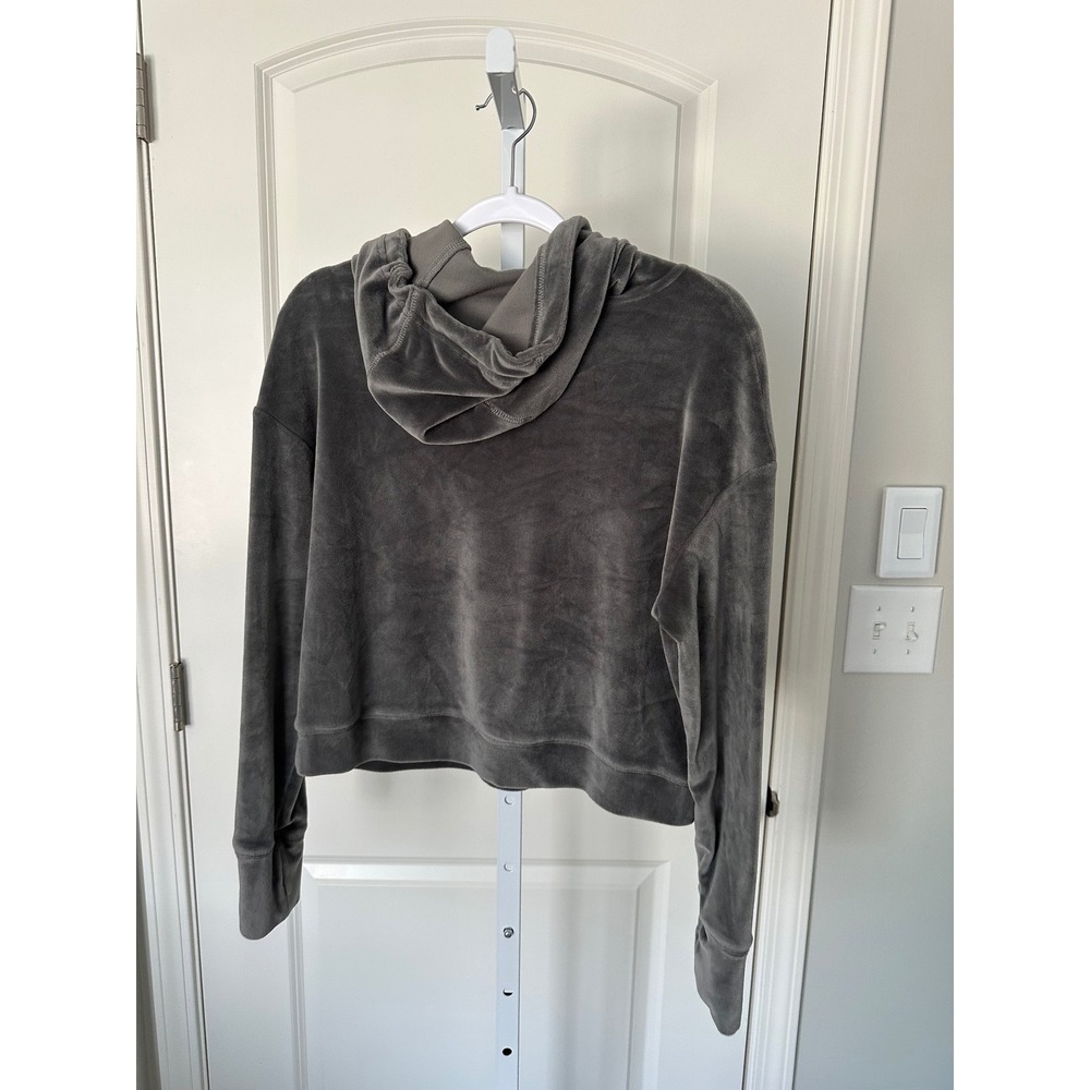 Buffalo David Bitton Womens Velour Cropped Hoodie Charcoal Gray Small S/P - Picture 3 of 3